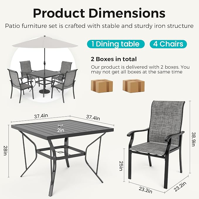 Pamapic 5-Piece Outdoor Dining Set, Patio Dining Set for 4, All-Weather Outdoor Patio Set with 4 Regular Chairs for Garden, Poolside, Deck，Gray