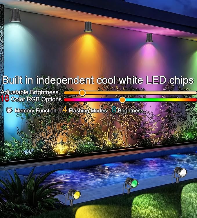 RGB Landscape Lights Low Voltage Color Changing LED Landscape Lighting IP66 Waterproof Outdoor Spotlight 5W 12V Remote Control Garden Pathway Christmas Decorative for Yard Path(16 Connector)