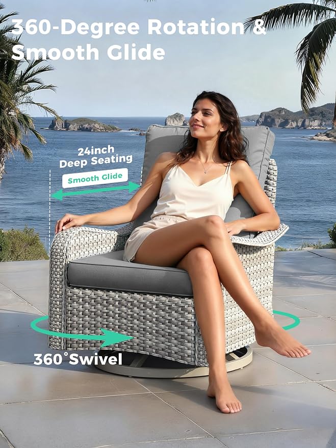 13 Piece Outdoor Wicker Sectional Sofa Set with Swivel Chairs & Fire Pit Table, 9-Seats with 4" Thickened Cushions & Coffee Table, All-Weather PE Rattan for Garden, Backyard, Porch, Gray