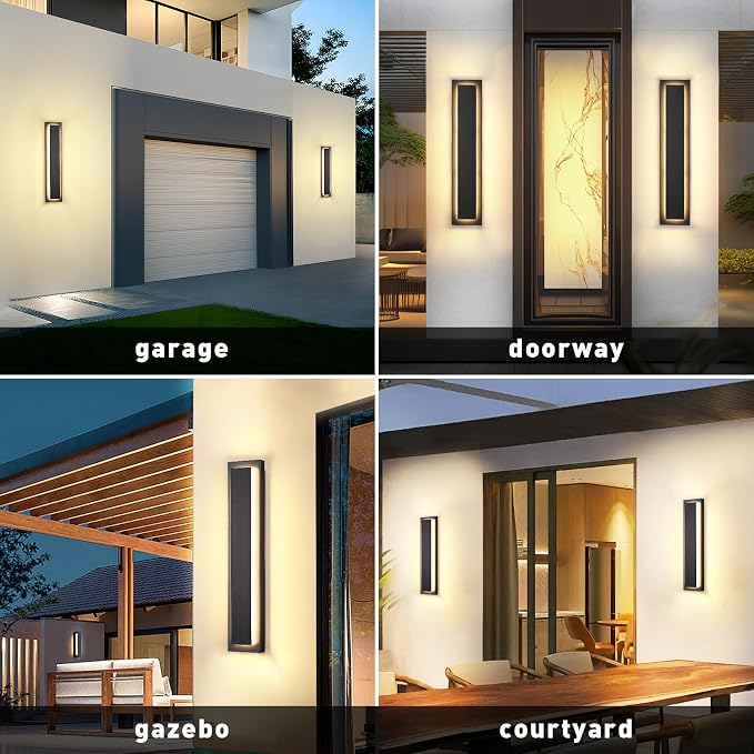 23.6 in Porch Lights Outdoor Sconce Light Exterior Lighting Fixture | Black LED Long Outdoor Wall Light For Porch,Front Door ,House,Patio, Waterproof, LED 24W 3000K Warm White,360° Angle,1 Pack