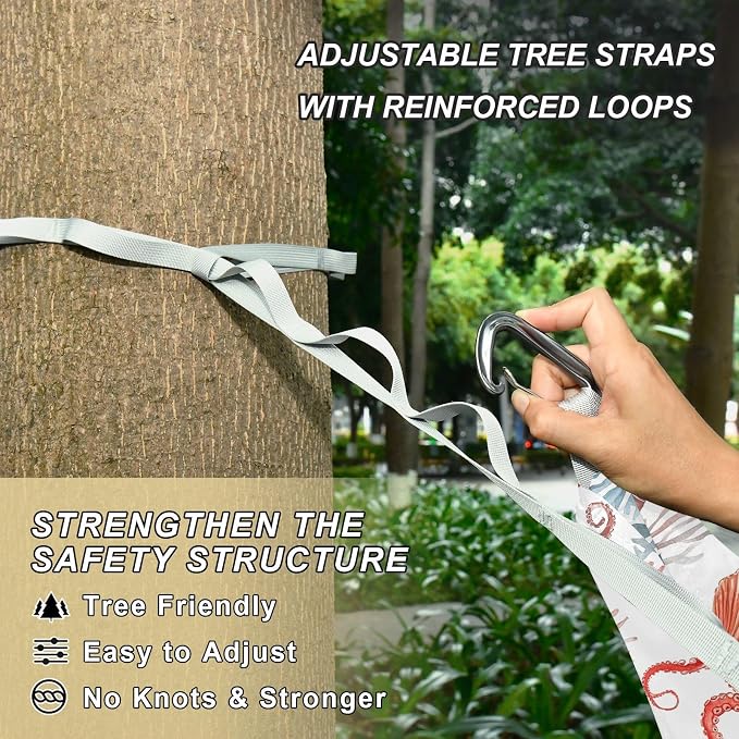 Camping Hammock Outdoor Hammocks for Outside Octopus Shell Coral Beach Trees Portable Lightweight with Pockets Tree Straps Indoor Small