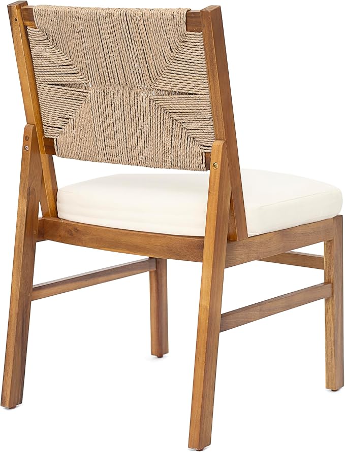 Christopher Knight Home Harly Acacia Wood Patio Dining Set for 6, Solid Wood Outdoor Dining Table Set for 6, 7 Piece Outdoor Dining Set with Rectangular Table and Wicker Backrest, Teak+Cream