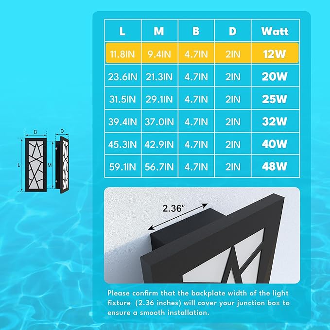 Outdoor Wall Light 11.8inch Modern Outdoor Wall Sconce LED Long Wall Sconce Black Front Porch Light IP67 Waterproof 3000K Exterior Lighting Fixtures