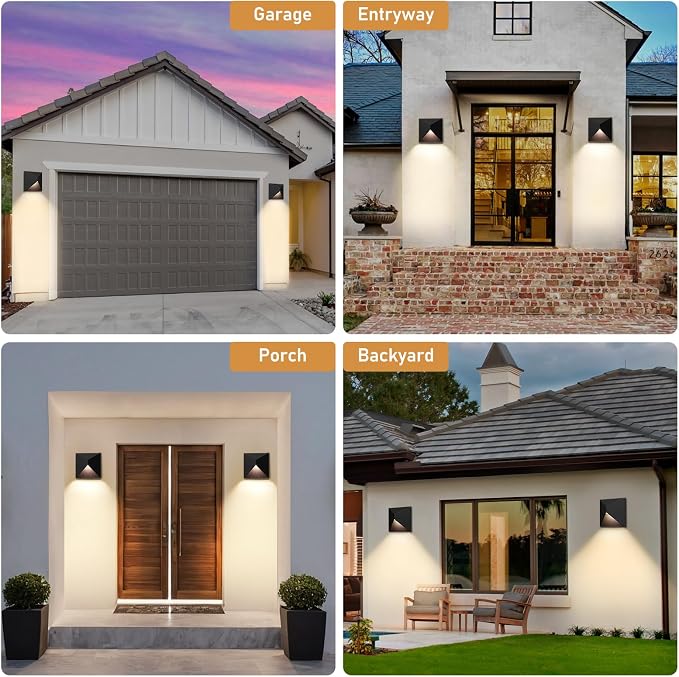 Outdoor Light Fixture Wall Mount with 3 Lighting Modes, LED Exterior lighting fixtures for Outside, Modern Front Porch Lights, Waterproof Black Wall Sconce for House, Patio, Garage, Doorway, Entryway