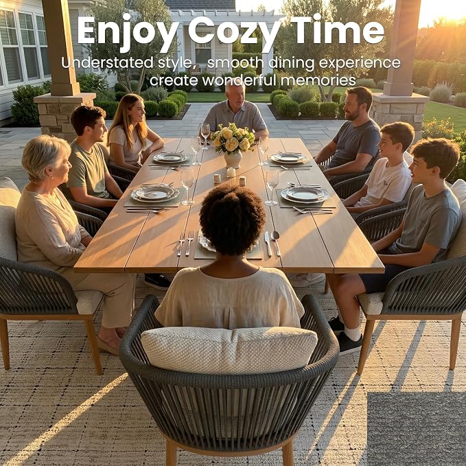 5-Piece Patio Dining Table Sets, Woven Wicker Dining Set with Rectangular Aluminum Table and Dining Chairs Modern Outdoor Dining Furniture Set for Outdoors and Indoors