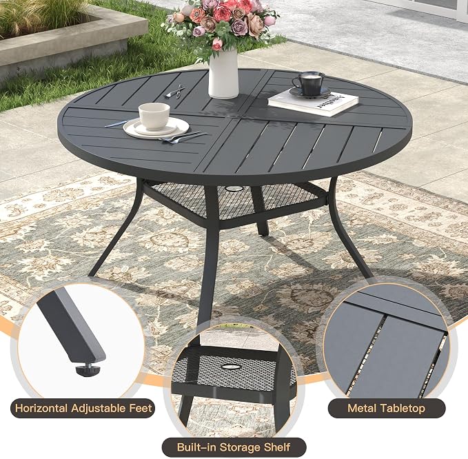 Patio Dining Set for 6, Round 47.3" Patio Dining Table and Stackable Outdoor Dining Chairs Outdoor Furniture for Backyard Porch Deck, Spliced Dark Grey Table and Grey Chairs