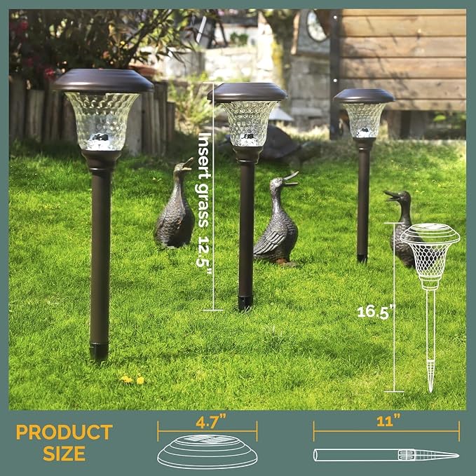 GIGALUMI Metal & Glass Solar Lights Outdoor, 8 Pack LED Garden Lights | Solar Pathway Lights Waterproof IP65, Warm White Landscape Path Lights, Garden Decor for Yard, Patio, Walkway (Brown)