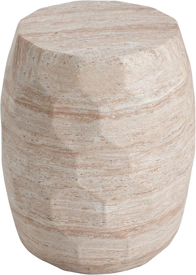 Outdoor Side Table 15.25" Drum Shape Concrete Side Table, Patio Tables for Outside Decorative Garden Stools, No Assembly Accent Table for Patio Porch Living Room, Beige