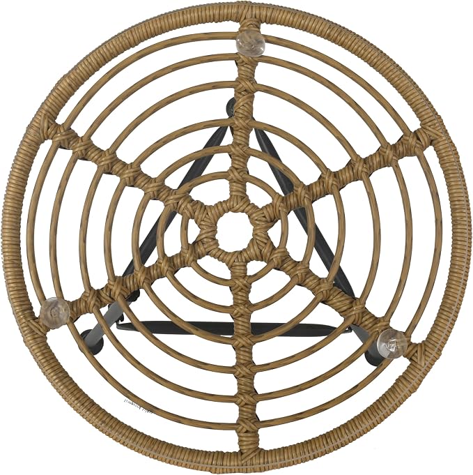 Rattan Outdoor Side Table with Tempered Glass Tabletop, Weather-Resistant Patio End Table, Stable Steel Frame for Balcony, Porch, Deck, Natural