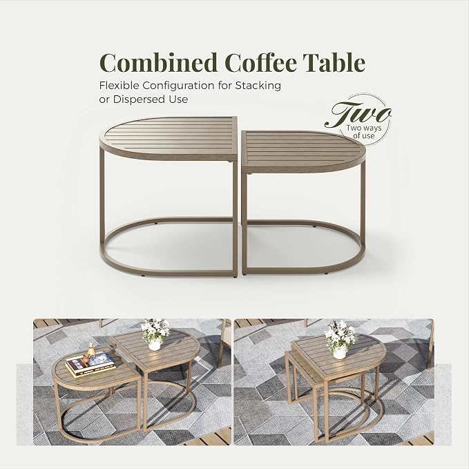 MIXPATIO 5-Piece Patio Outdoor Conversation Furniture Set with 2 Swivel Chairs, Steel Modern Outdoor Patio Conversation Sets with Thick Cushions for Porch, Balcony, Backyard - Beige