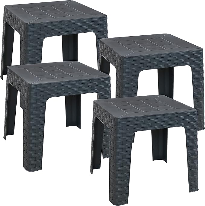 Sunnydaze Adirondack Small Outdoor Side Table for Balcony Essentials - Plastic Square End Table for Outside Patio - Gray - Set of 4