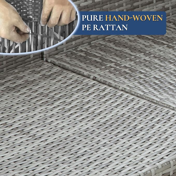 FHFO 7 Piece Outdoor Wicker Patio Furniture Set, Grey-Light Grey | Sectional Sofa | All-Weather Hand-Woven Rattan | Tempered Glass Coffee Table | Free Combination | Indoor & Outdoor Use