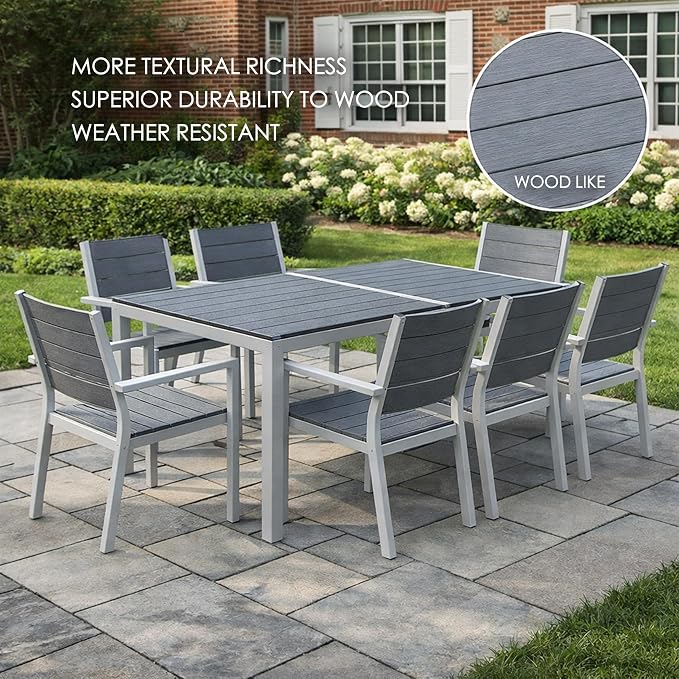 Kozyard Coolmen Outdoor Patio Indoor Dining Table Rectangle 58.9" L × 35.6" W Land Wood Like Laminate Tabletop for 6 People Porch Balcony Garden Gray