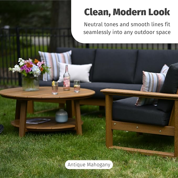 LuxCraft Deluxe Poly Round Outdoor Coffee Table, Two Tier Coffee Table, Round Conversation Tables for Outside Patio with Lower Shelf - Amish Made in USA (Dove Gray & Slate)