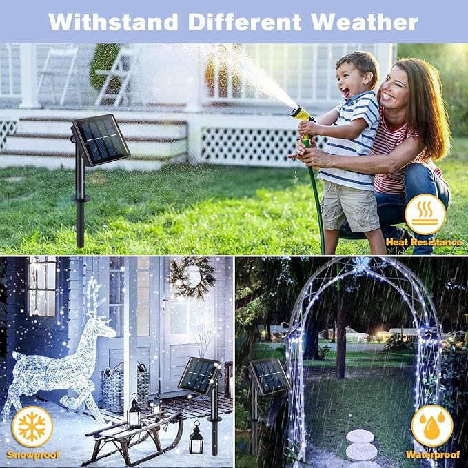 JMEXSUSS 4 Pack Solar Fairy Lights, 33ft 100LED Solar String Lights, White | Christmas Lights Outdoor Waterproof, 8 Modes Copper Wire Twinkle Lights for Outside Garden Yard Tree Wedding Decorations
