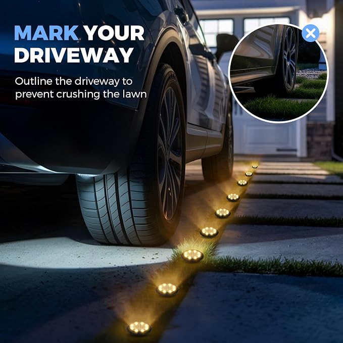 SOLPEX 12 Pack Small Solar Ground Lights, Driveway Lights Warm White | Solar Powered Pathway Lights Waterproof, Landscape Lighting for Walkway, Garden, Backyard, Patio- Black Lampshade