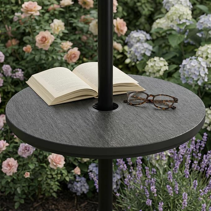 2PCS Umbrella Table Tray, Small Outdoor Sand Table with 1.6 Inch Umbrella Hole, 14.8 Inch Umbrella Tray, Portable Tabletop for Beach, Backyard, Pool, Black
