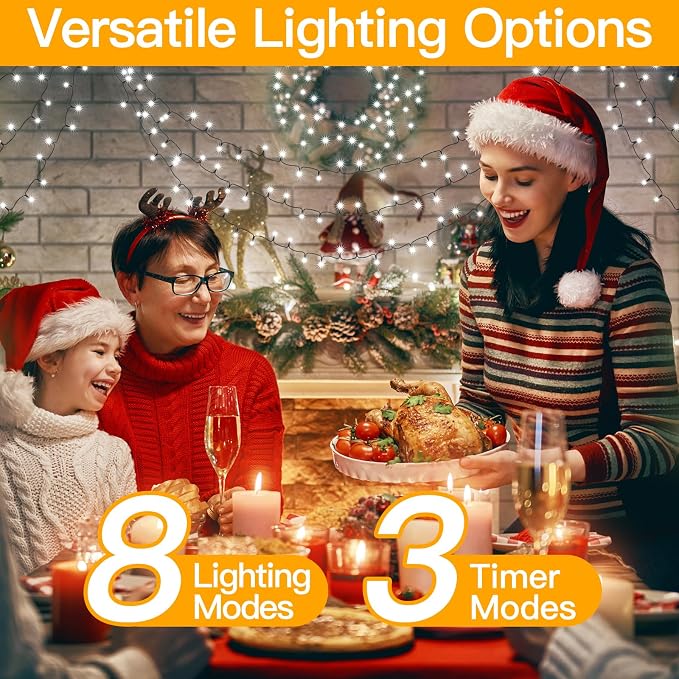 Ollny Christmas Lights 262FT 800LED, Plug-in Outside Tree Lights with Timer and 8 Modes, Remote Control Waterproof Dimmable Outdoor String Light for House Yard Patio Xmas Decorations(Cool White)