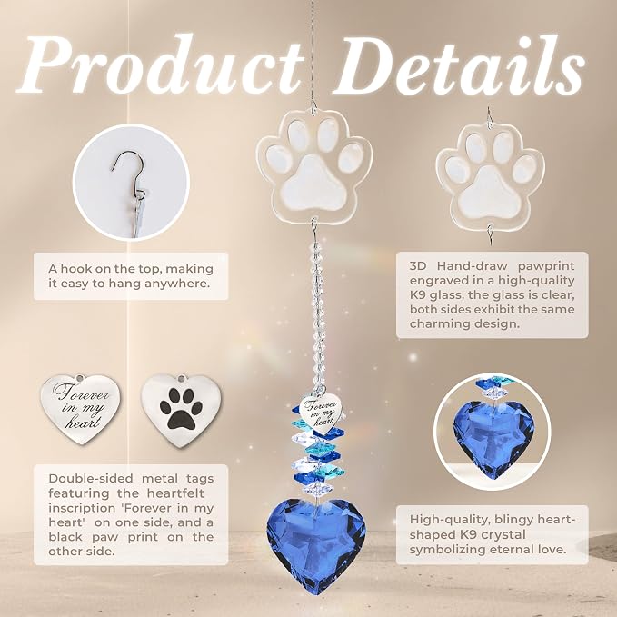Pet Memorial Suncatcher, Dog Memorial Gifts, Pet Loss, Pet Sympathy, Thoughtful Dogs and Cats Remembrance, Bereavement Gifts - Blue