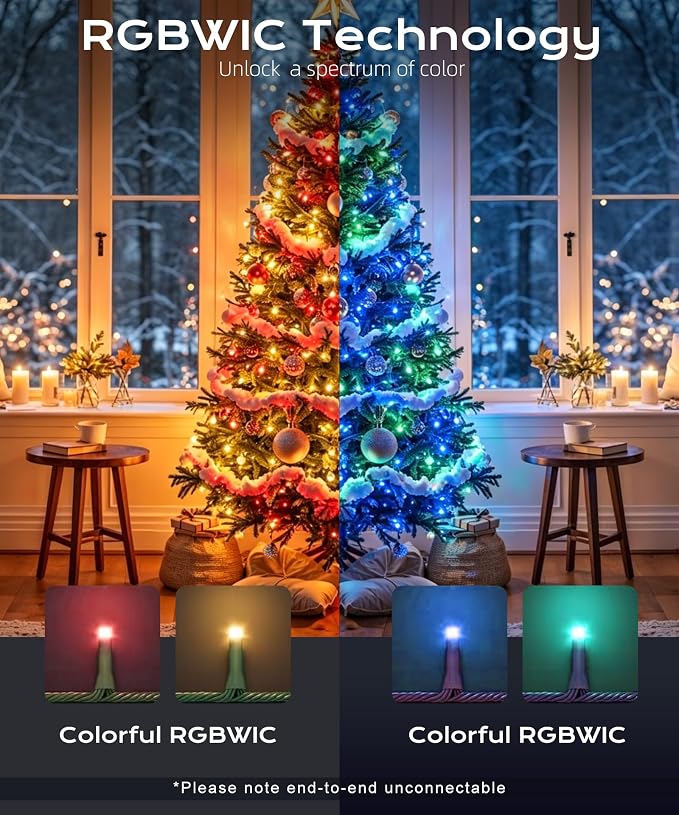 33ft 100 LED Christmas Fairy Lights, 8 Modes Remote Timer,Multicolor | Vivid red, green, blue & yellow glow for indoor or outdoor use; perfect for bedroom, Halloween tree & party decor.