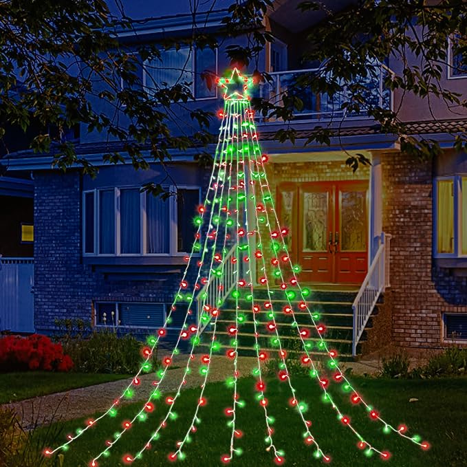 (New) Outdoor Christmas Decorations, 320 LED Hanging Twinkle Fairy String Lights Outside Tree Decoration Lights for Christmas, Yard, Garden, New Year, Wedding, Party (Red&Green)