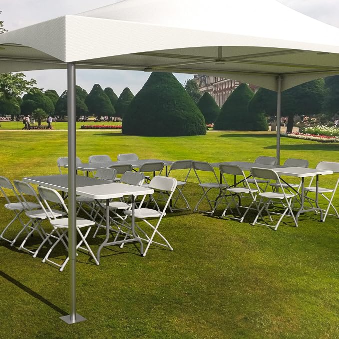 VINGLI 6 FT Plastic Folding Table Set with 6 White Folding Chairs for Picnic, Event, Training, Outdoor Activities, at Home and Commercial Use