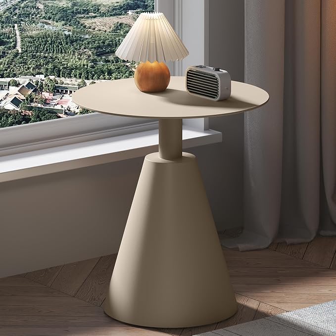 TWT Round Side Table, Round Pedestal End Table Small Farmhouse Martini Table Aluminum Plant Stand Modern Drink Table for Small Space Living Room, Balcony, 19.5 in x 21.7 in-Champagne