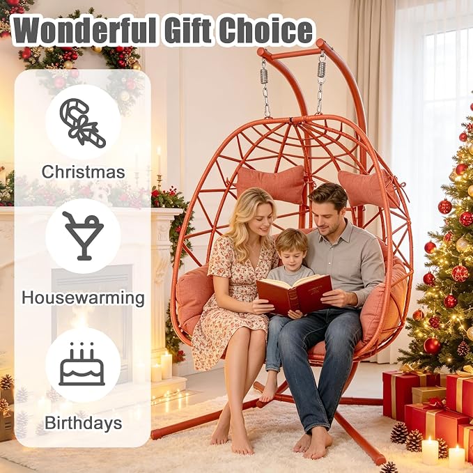 Double Egg-Shaped Hammock Chair, Swing Egg Chair, Wicker Hanging Chair with Removable Washable Cushion