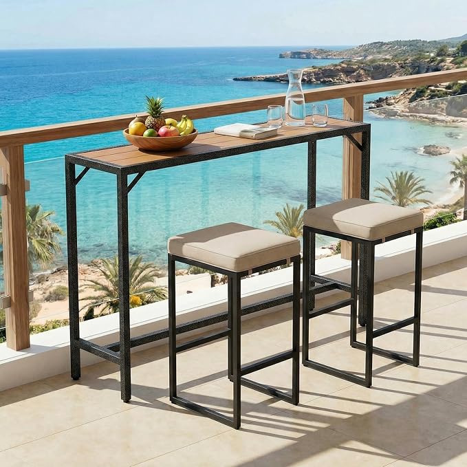 TLSUNNY Outdoor Bar Table, 55" Patio Counter Height Table, High Top Furniture w/HDPE Top, E-Coating & Hammer-Finish Frame, Adjustable Foot, All Weather for Hot Tub,Balcony,Poolside,Kitchen