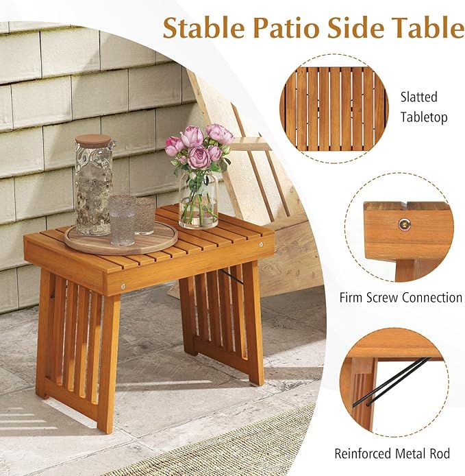 Tangkula Patio Foldable Side Table, Outdoor Folding Acacia Wood Coffee Table w/Slatted Tabletop, Portable Patio Table for Backyard, Poolside, Balcony (2)