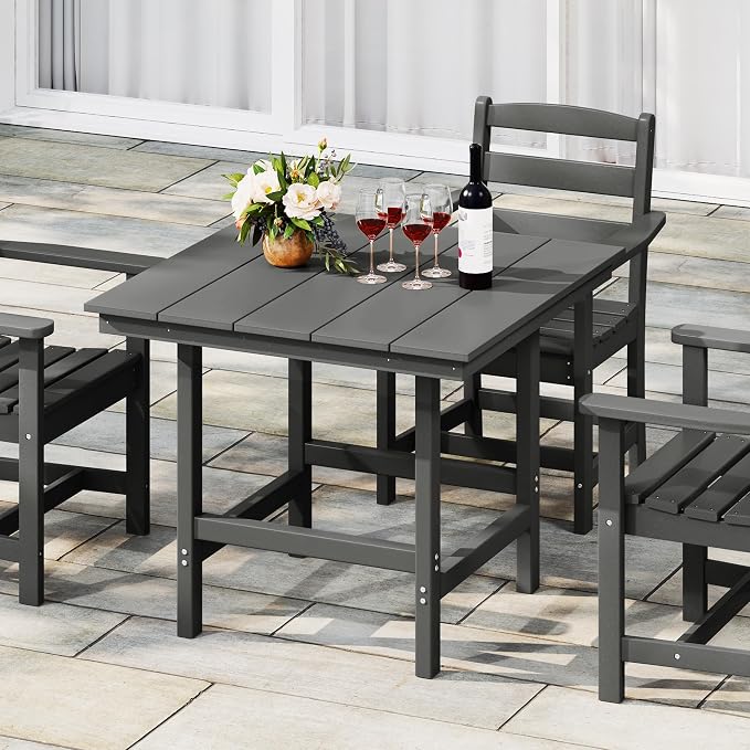 Costaelm Palms 5-Piece HDPE Outdoor Square Patio Dining Table Set with Armless Side Chairs, Gray