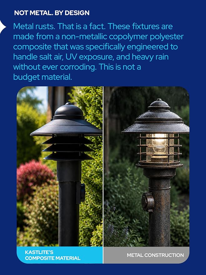 Nautical Post Mount Outdoor Lighting, Salt-Air Tough Rust-Proof Non-Metallic Coastal Lamps, Fits 3" Poles, UL Listed Dock Patio Fence Deck Porch Outdoor Walkway Lights, USA Made, Matte Black | Anti-Rust, Waterproof Coastal Outdoor LED Lighting for Yard...