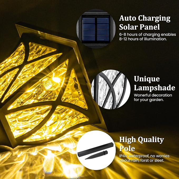 GIGALUMI 8 Pack Solar Lights Outdoor Waterproof, LED Solar Garden Lights | Outdoor Decorations, Garden Decor for Yard, Patio, Landscape, Planter, Walkway (Warm White)