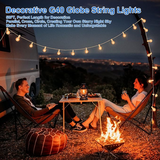 Bosceos Outdoor G40 LED Globe String Lights Waterproof 50FT, White Wire | Dimmable Shatterproof Patio Lights with 25+2 Bulbs Connectable Commercial Hanging Light for Patio Balcony Backyard Party