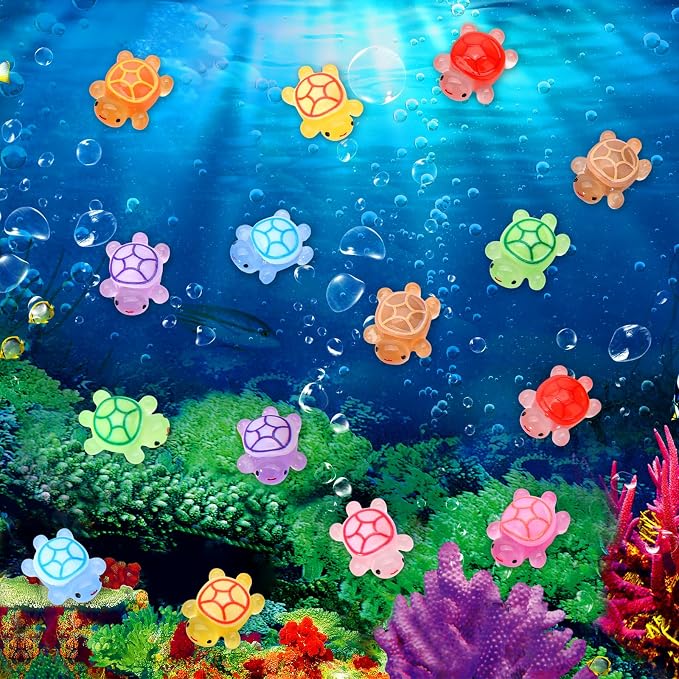100 Pcs Mini Resin Turtles Glow in the Dark Tiny Sea Turtle Animals Figures | Luminous Miniature Figurines Small Plastic Ocean Animal for Fairy Garden Micro Landscaping Dollhouse Home Decor Party Gifts