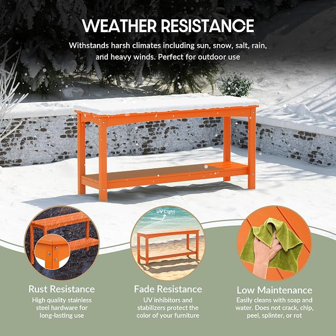 WestinTrends Malibu 55" Outdoor Patio HDPE Adirondack 2-Tier Shelf Console Table, Orange