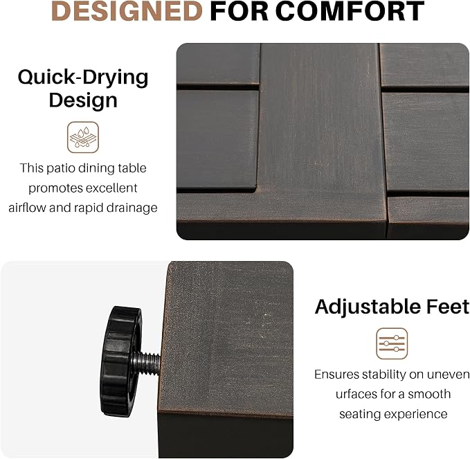 Never-Rust 72" x 36" Outdoor Table, Rectangular Aluminum Patio Table for 6 Person with Umbrella Hole, Heavy-Duty Indoor/Outdoor Table for Garden, Poolside, Backyard, Black