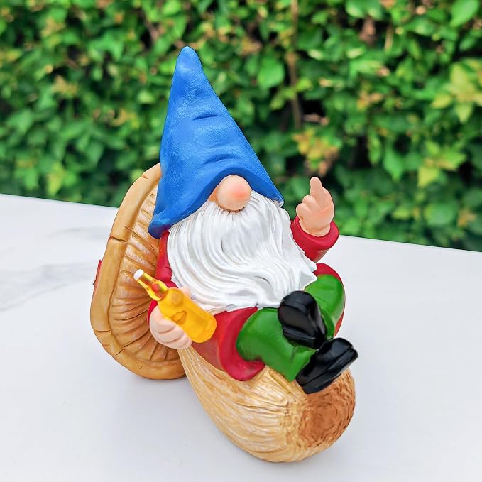 Middle Finger Gnome Statue Naughty Garden Gnomes Funny Drunk Gnome on Mushroom Indoor Outdoor Summer Decoration for Yard Lawn Home Christmas Birthday Gag Gift