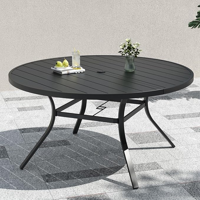 58 inch Large Outdoor Patio Round Dining Table Suit 6-8 Person All Weather | Large Table, Round Dining Table, 6-8 Person Table, 4.8ft Metal Table, All Weather