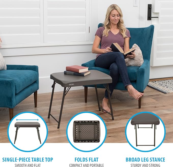 LIFETIME 280488 Compact Folding Low Side Table for Camping, Brown