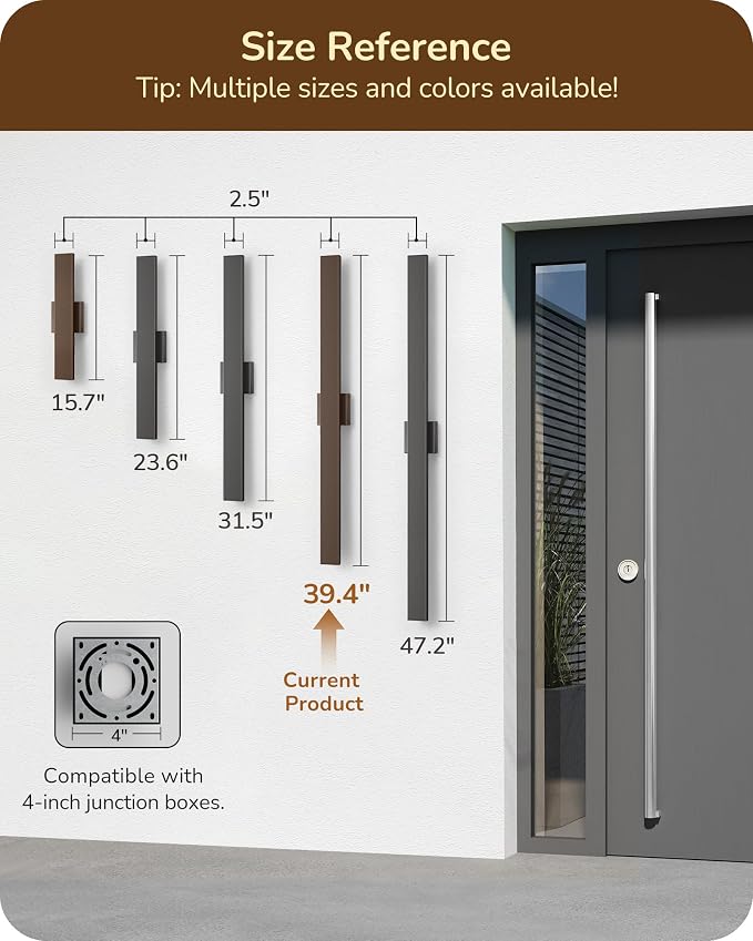 EDISHINE 2 Pack Modern Outdoor Wall Lights Dimmable, 39.3" Rectangular Outdoor Wall Sconce, 3CCT, Iron & PC, IP65 Waterproof, Long Front Porch Light for Patio, Yard, Oil Rubbed Bronze