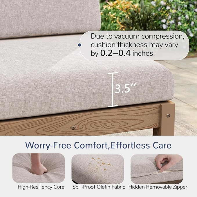 Stoog 3-Seater Patio Sofa, Modular Outdoor Sectional with Waterproof HIPS Frame & Quick-Dry Olefin Cushions – All-Weather for Backyard, Deck, Garden, Teak