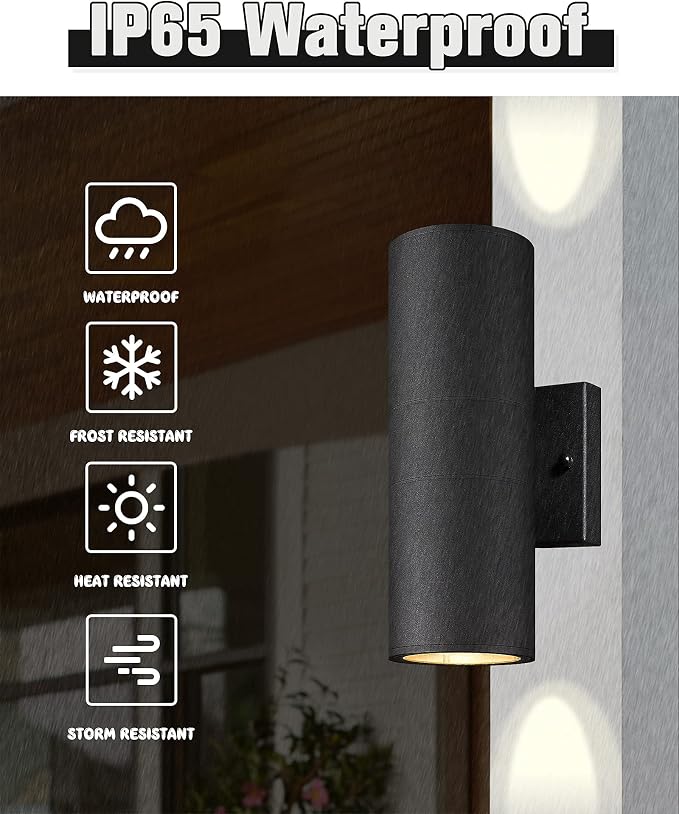 Ken & Ricky Cylinder Outdoor Wall Sconce Lights,Up and Down, Black, 4 Pack | Aluminum Waterproof Outdoor Wall light,No Glare,Exterior Lighting Fixtures,E26 Base，For Porch House Garage Front Door Patio
