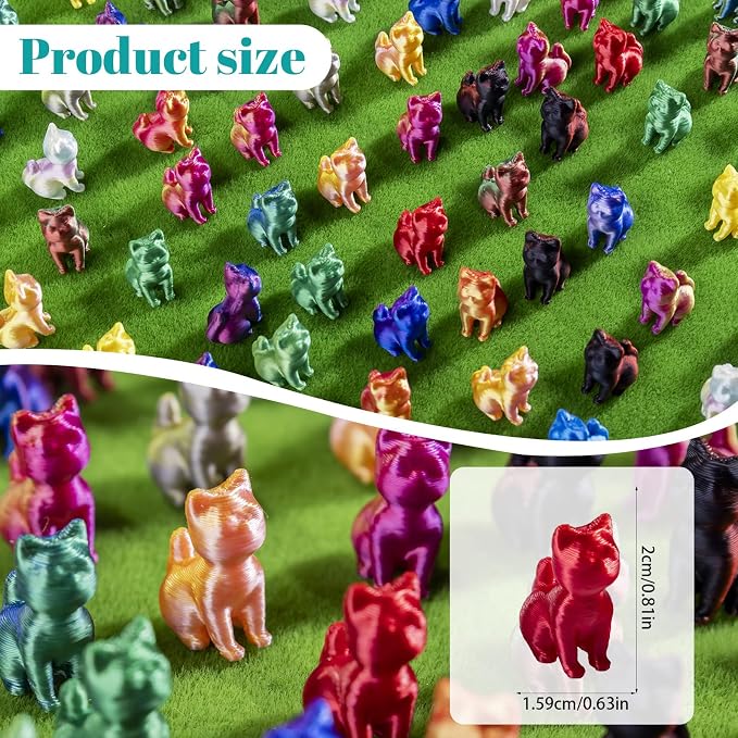 100pcs Mini 3D Printed Animals Tiny Animals Plastics Figures Miniature Little Small Cat Figurines Bulk for Micro Fairy Garden Landscape Accessories Hide Crafts Decor Aquarium