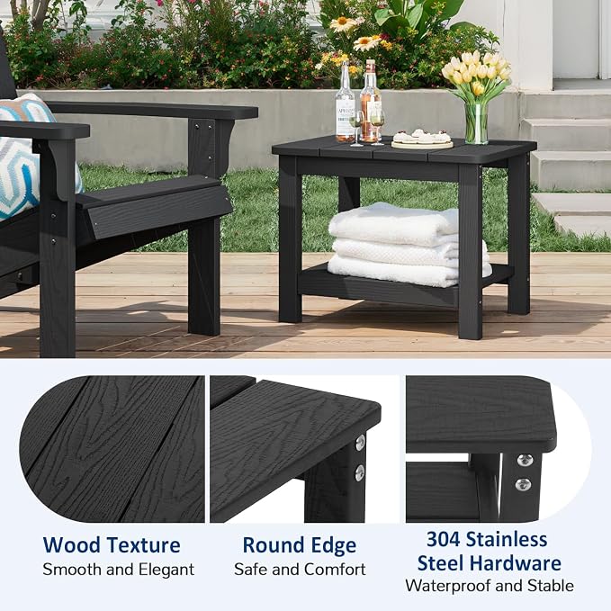 18" Outdoor Side Table, 2-Tier Patio Side Table, Weather Resistant, Easy Assembled, HIPS Adirondack Side Table for Backyard, Pool, Indoor
