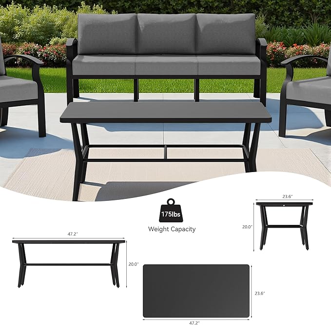 Kullavik Aluminum Patio Furniture Set,8 Piece Modern Metal Outdoor Patio Furniture w/5.1'' Thick Cushion,Swivel Chairs and Rectangular Coffee Table,Patio Conversation Sets for Porch,Deck,Grey
