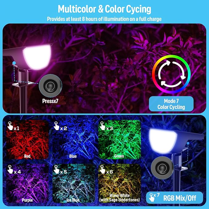 GKGG Solar Multicolor Lights Waterproof IP65, 8 Lighting Modes Solar Spot Lights Outdoor Yard Garden Landscape Pathway Decorations (Multicolor, 4 Pack)