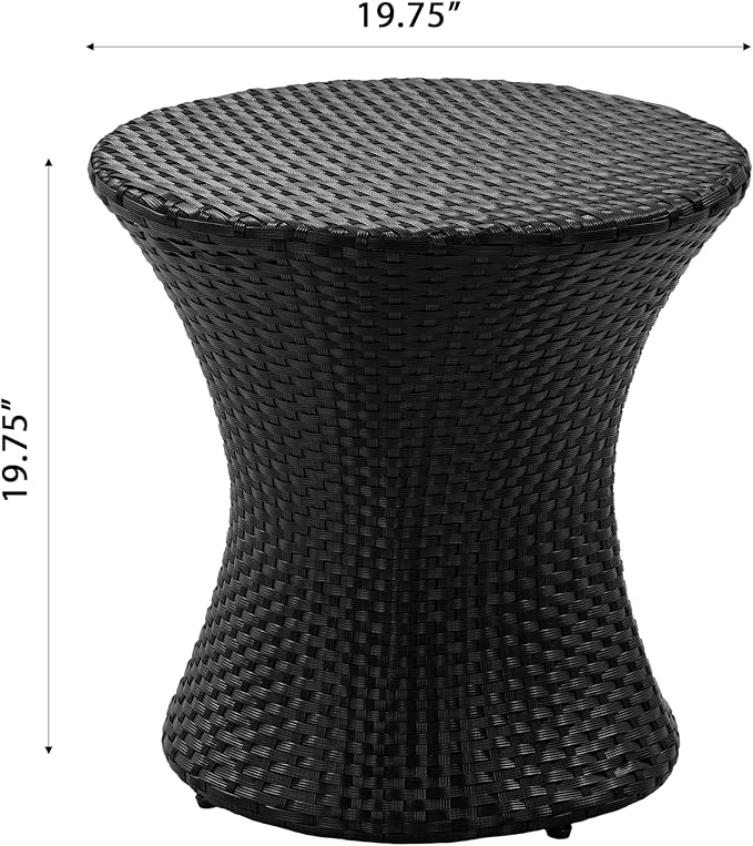 Outdoor PE Rattan Hourglass Side Table 19.75", No Assembly Wicker End Table, All-Weather Accent Table for Patio Balcony Living Room, Black