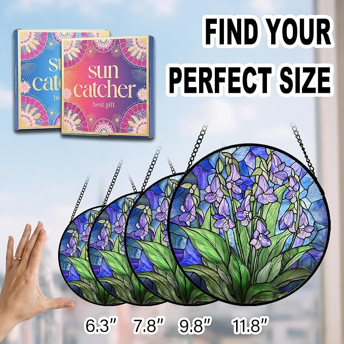 Birthday Gifts for Women - Violet Flowers Faux Stained Glass Window Hanging Sun Catcher for Door Garden Acrylic Decor Mother's Day Christmas for Mom Nana Grandma Sisters Wife 7.8"