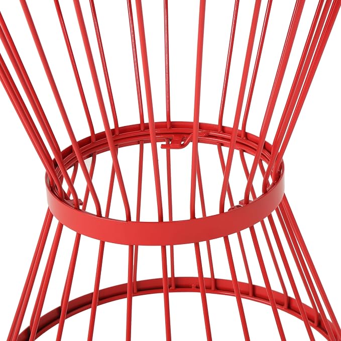 Small Patio Side Table, Metal Outdoor End Table, Round Accent Table for Balcony Garden Porch, with Modern Wire Frame, Lightweight for Outdoor Indoor Use, Red (Red)